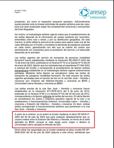 Respuesta de la Aresep.
