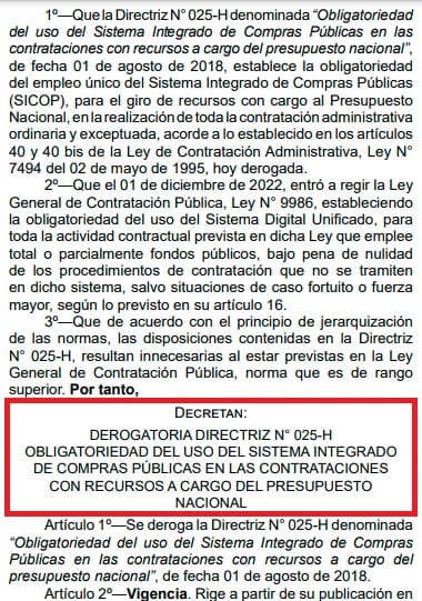 Captura de pantalla de la publicación efectuada este 6 de setiembre en La Gaceta. CRH