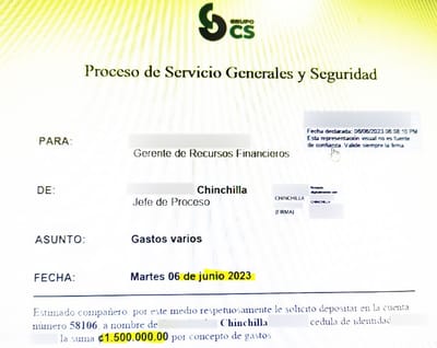 Documento que cita la gestión de pago. CRH