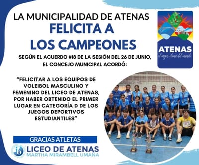 Municipalidad de Atenas felicita a los estudiantes del Liceo de Atenas Martha Mirambell Umaña