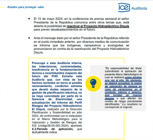 La auditora urge una actualización del informe vinculado con el Proyecto Hidroeléctrico Diquís.