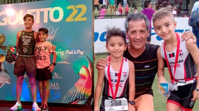 Izquierda: Gerald Rojas, de 16 años, actualmente triatleta de la selección nacional. Derecha: Camisa blanca, Kendall Bolaños, de 14 año