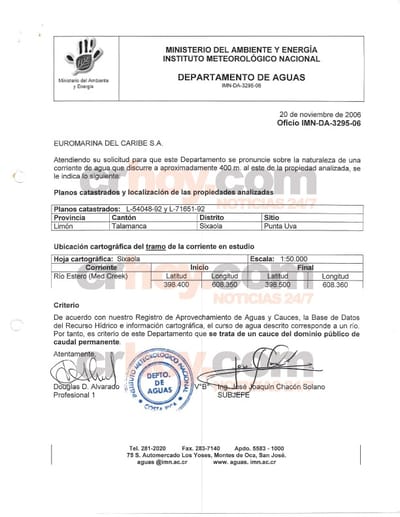 Un oficio del 2006 confirma la presencia del Río Estero en la propiedad contiguo a la talada por Pacheco Dent