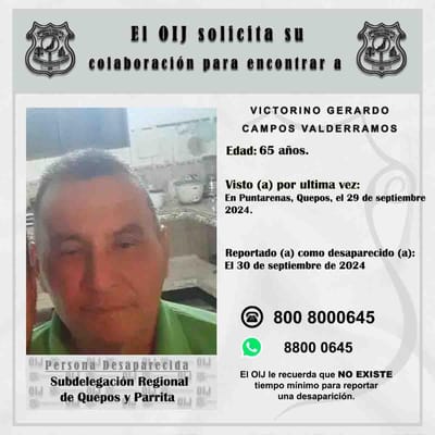 Victorino Gerardo Campos Valderramos estaba desaparecido desde el domingo anterior