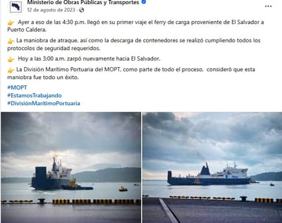 El MOPT celebró la habilitación del servicio en agosto de 2023. Cuatro meses después se suspendió por inconvenientes operativos. Captura/Facebook