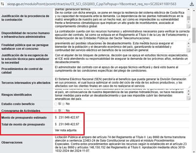 Gestión promovida por el ICE en el Sicop. Captura de pantalla CRH/Sicop