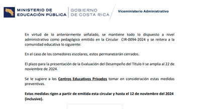 Circular del MEP emitida este domingo.