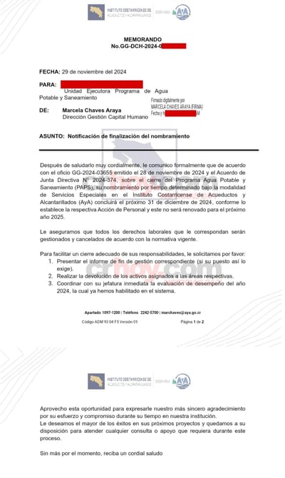 Carta de despido