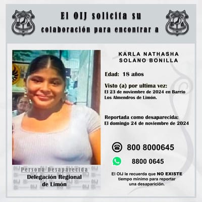 Karla Natasha Solano Bonilla está desaparecida desde el 23 de noviembre