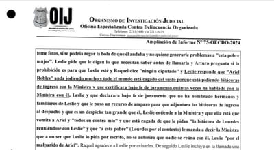 Extracto del informe policial del OIJ sobre Bojorges y su incidencia en el MEP. Captura de pantalla