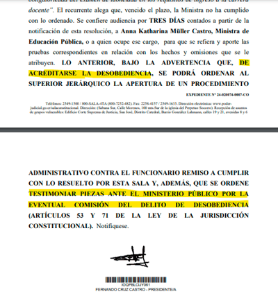 Respuesta de la Sala a petición de Miguel Guillén por incumplimiento del MEP con respecto a la reglamentación de las pruebas de idoneidad docente.