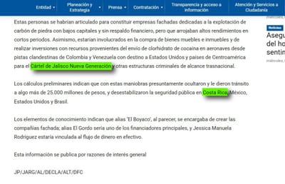 Comunicado difundido por la Fiscalía de Colombia en diciembre de 2024. Captura de pantalla