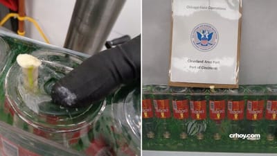 La droga iba oculta en una lámpara hecha con botellas de guaro. Fotos: CBP Chicago