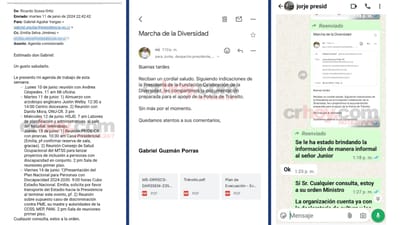 Pantallazos de correos y mensajes que confirman que el despacho de Chaves y Jorge Rodríguez, entonces ministro de Comunicación, estaban al tanto de las gestiones. CRH