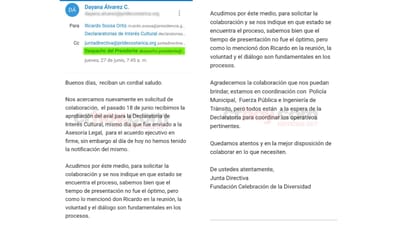 Correo remitido por organizadores del evento, con copia al despacho del presidente Chaves. CRH