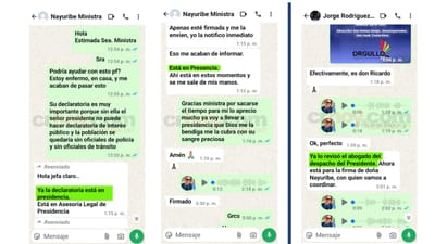 Comunicaciones entre Sossa, la exministra Guadamuz y Jorge Rodríguez Boglé, viceministro de Presidencia, donde se constata que todos estaban enterados de las gestiones. CRH