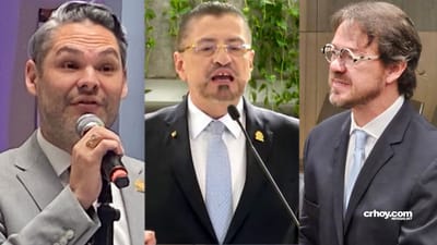 Jorge Rodríguez, ministro de Comunicación; Rodrigo Chaves, presidente de la República, y Federico Cruz Saravanja, alias Choreco. CRH