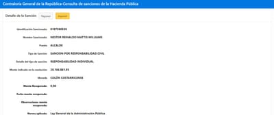 Al 18 de julio de 2025, el monto económico seguía sin ser devuelto. Captura de pantalla/CGR