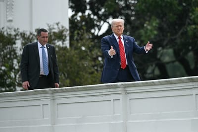 El presidente de Estados Unidos, Donald Trump, observa el terreno desde una azotea de la Casa Blanca en Washington, DC, el 5 de agosto de 2025.