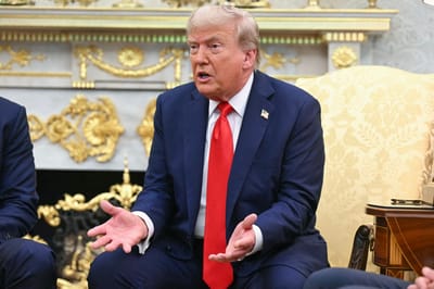 El presidente de Estados Unidos, Donald Trump, recibe al presidente polaco, Karol Nawrocki (izq.), en la Oficina Oval de la Casa Blanca, en Washington, D.C., el 3 de septiembre de 2025.