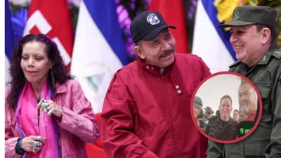 En la fotografía Rosario Murillo, Daniel Ortega y el jefe del Ejército de Nicaragua, General Julio César Avilés Castillo. En el círculo, el general Avilés Castillo y el supuesto cerebro del crimen de Samcam, Pablo Robles Murillo.