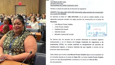 La alcaldesa de Limón, Ana Matarrita Mc Calla. confirmó por medio de un oficio que no hay permisos de construcción ni derechos para las construcciones en esa zona de Westfalia.