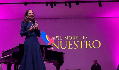 María Corina Machado, líder política de Venezuela, en Oslo. Cortesía Álvaro Salas