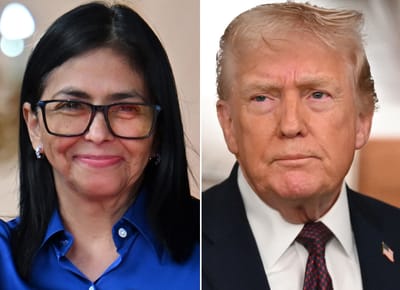 Delcy Rodríguez, izquierda, es la presidenta interina de Venezuela. A la par, Donald Trump, presidente de EE. UU. AFP