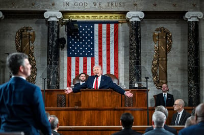 Donald J. Trump, presidente de EE. UU., durante el discurso anual ante el Congreso estadounidense este 24 de febrero. AFP