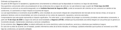 Correo enviado por el BN a sus clientes de seguros de vehículos.