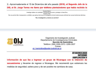 Extracto del informe policial donde se hace referencia al nexo entre Samcam y Torres. Captura de pantalla