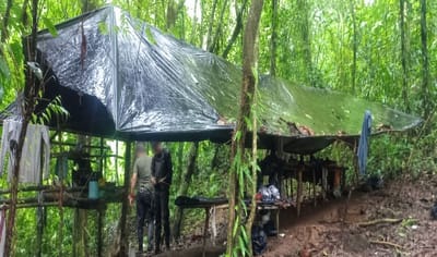 La mayor parte del mineral extraído de Corcovado es comprado por sospechosos de narcotráfico. Campamentos como este son instalados en medio de la selva.