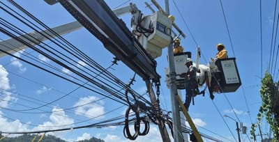 Atención del ICE en una línea del tendido eléctrico. Foto: ICE