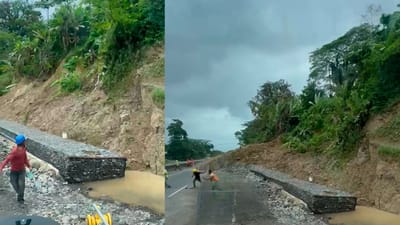 Video muestra impresionante derrumbe en Siquirres que mantiene cerrado carril hacia Limón