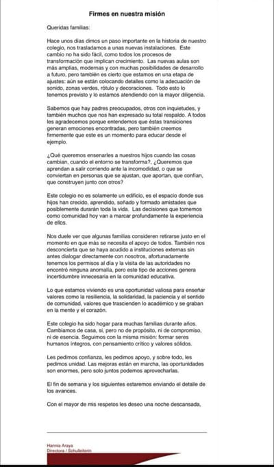 Carta a padres Franz Liszt Schule
