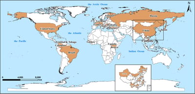 Mapa de la distribución mundial del JMTV entre 2014 y 2023. Zhen Wu et al. (2023).
