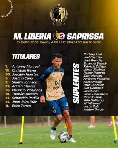 La lista de jugadores que utilizó Liberia en el amistoso ante Saprissa el 2 de junio.