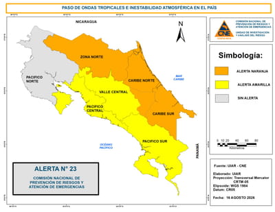 CNE advierte sobre el nivel de alerta debido a las lluvias.