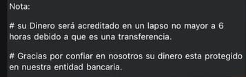 Comprobante enviado por el estafador.