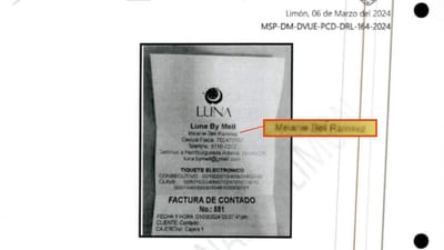 Factura de la tienda de la hija de Macho Coca