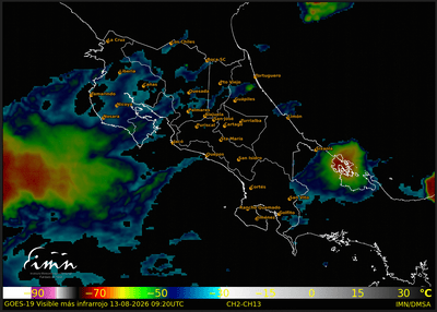 Imagen satelital del IMN. 13 de agosto de 2026.