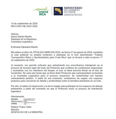 Respuesta de Comex a la diputada Diana Murillo