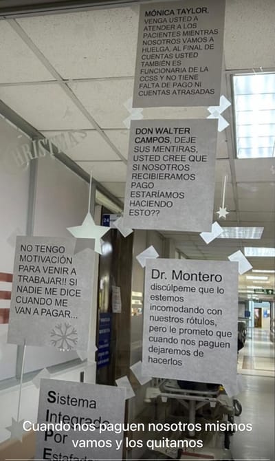 Colocan carteles en Hospital México para reclamar falta de pagos de trabajdores de la CCSS