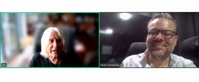 Conversación entre Joe Elliott, cantante de Def Leppard, y el periodista Víctor Fernández. Captura de pantalla.