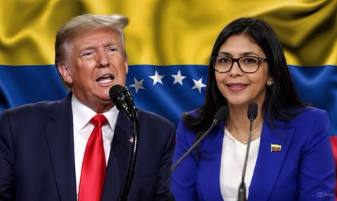 Donald J Trump, presidente de EE. UU., y Delcy Rodríguez, presidente encargada de Venezuela. AFP