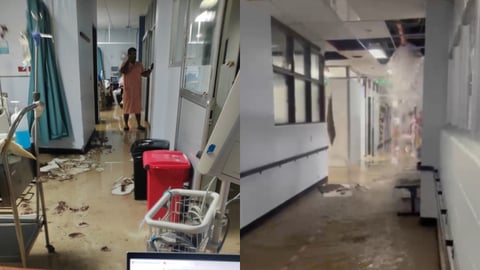 Daños en el hospital por la fuga de agua.