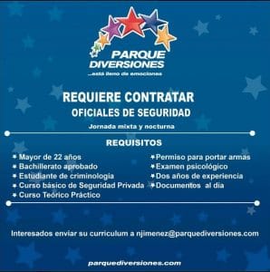 Oferta laboral. Tomada del Facebook de Parque Diversiones Costa Rica.