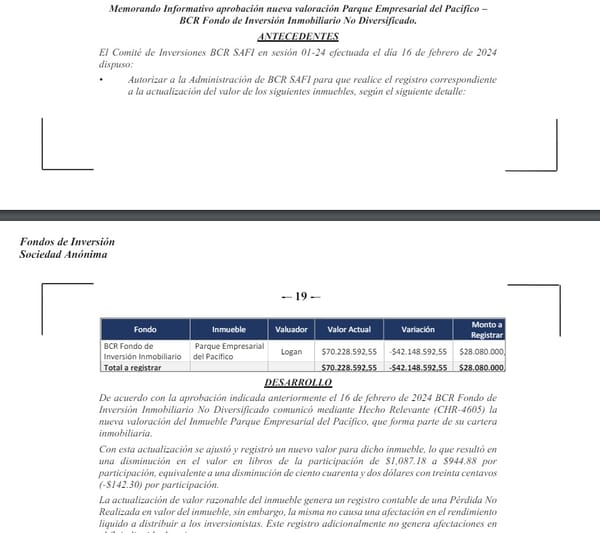 Memorando sobre avalúo del Parque Empresarial del Pacífico