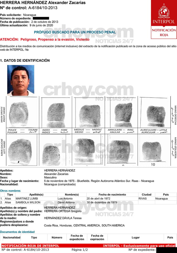 Alexander Zacarías Herrera Hernández tenía alerta roja de Interpol