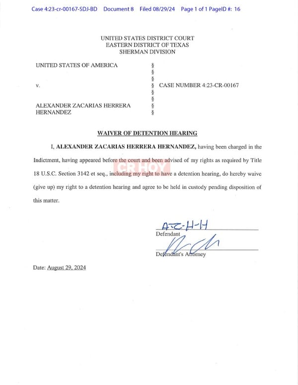 Rechazo de audiencia de Alexander Zacarías Herrera Hernández en Estados Unidos